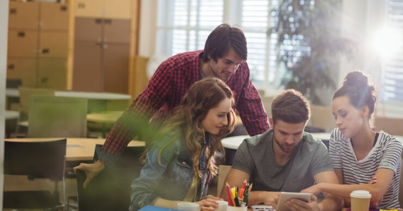 group of people reading story
