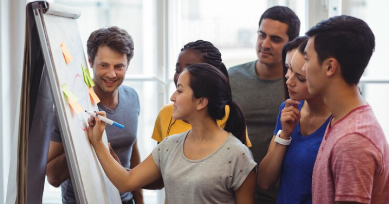 team members have meeting