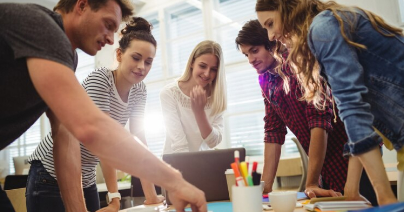 a group employees having a discussion