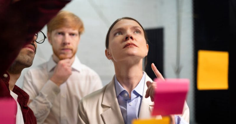 group of scientists thinking
