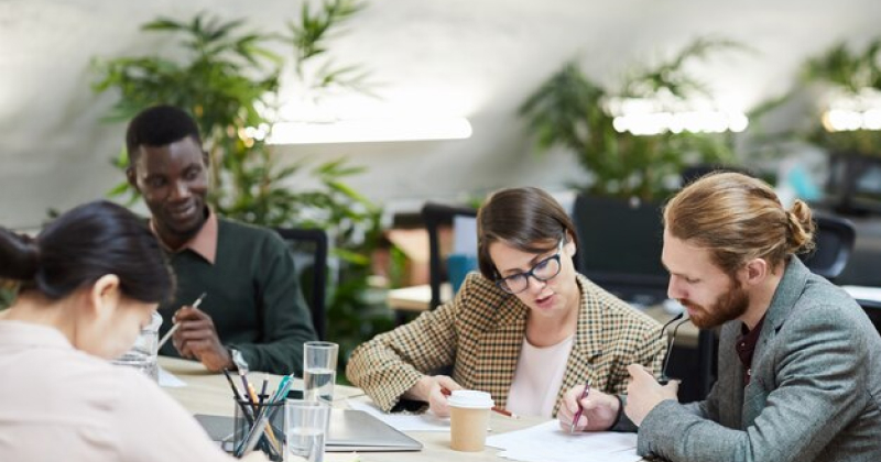 group of team members discussing ideas
