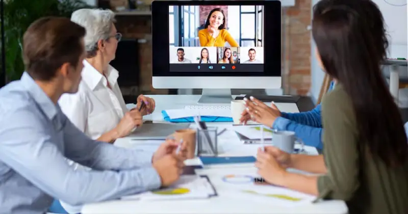 group of people having remote meeting
