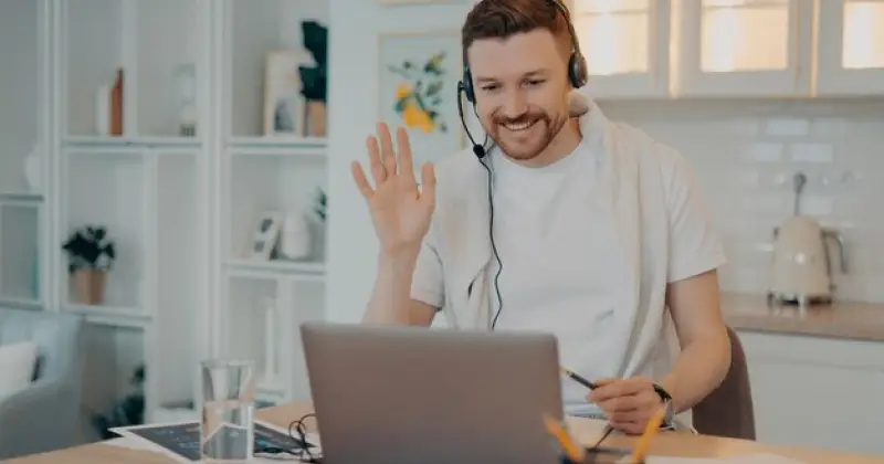 a remote employee having video call