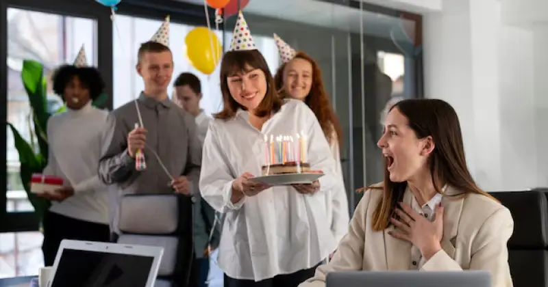 coworkers having celebration at work