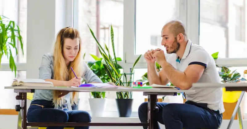 two colleagues have a meeting