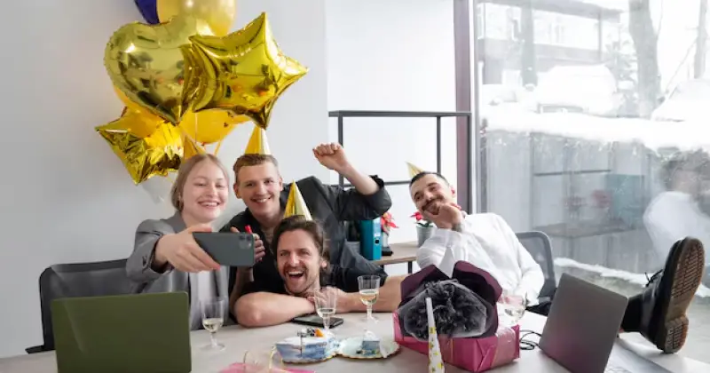 having a celebration in the office