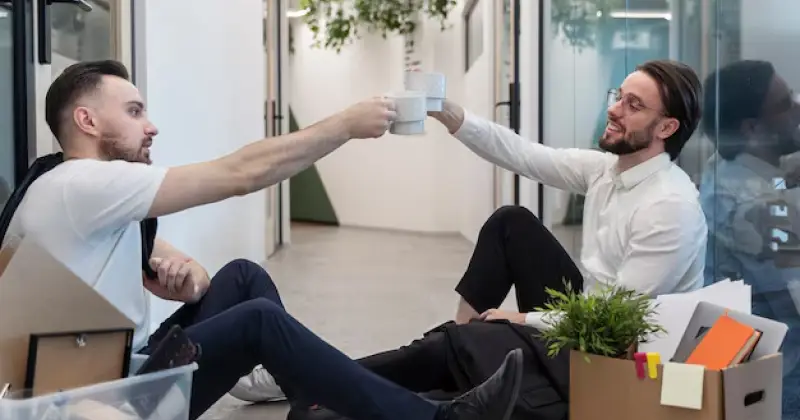 two employees drinking tea at work