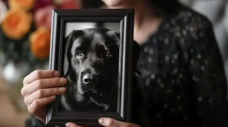 a women grieving for her passed dog