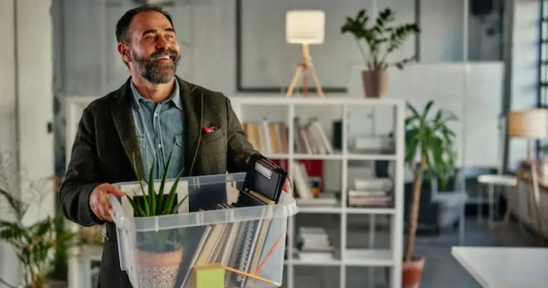 happy guy coming back to work