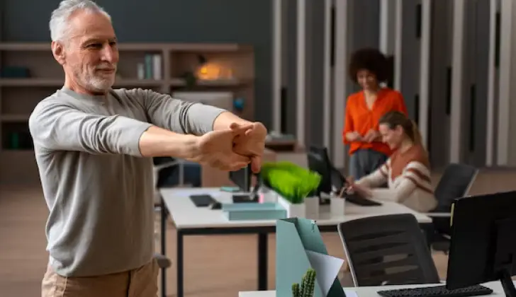 an employee stretching at work