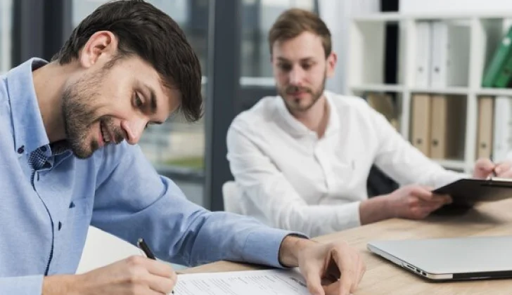 an employer and employee talking