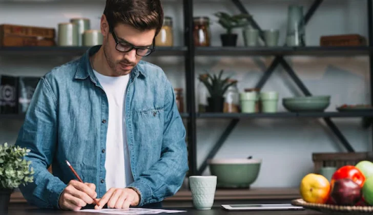 a guy writing down a letter