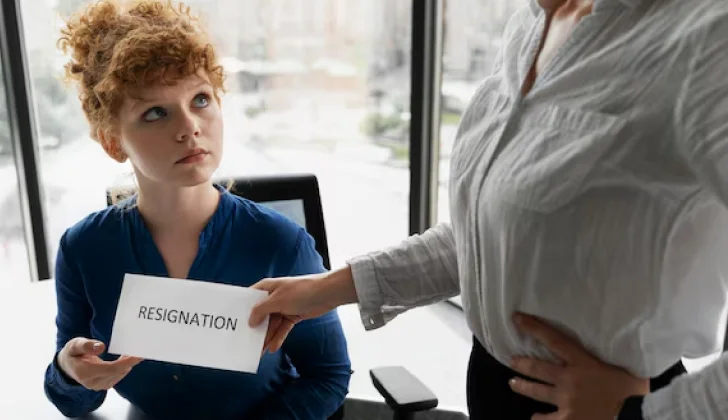 an employee handing over her resignation letter