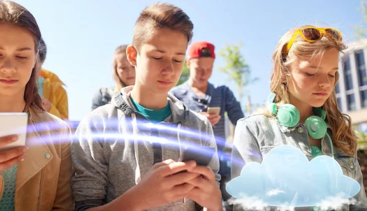 some teenagers working with their phones