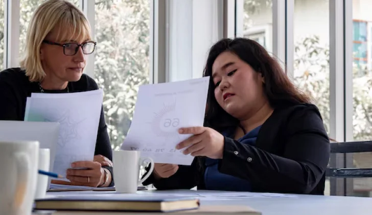 two team members discussing a project