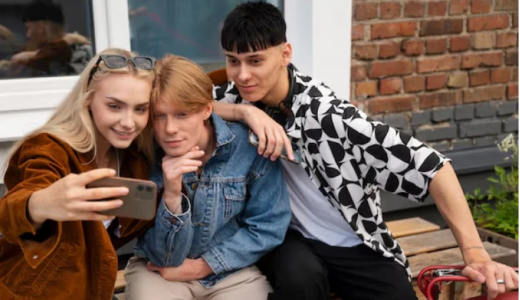 some teenagers taking selfie