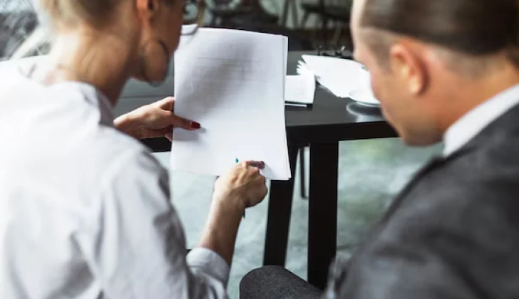 two employees checking a letter
