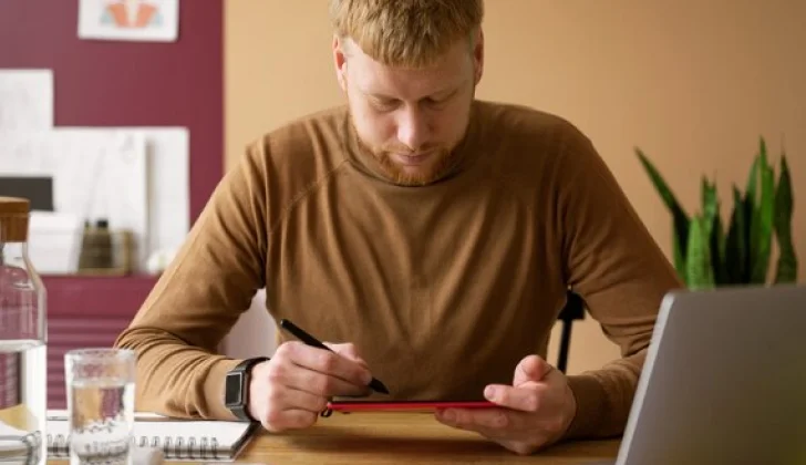 a guy working with tablet