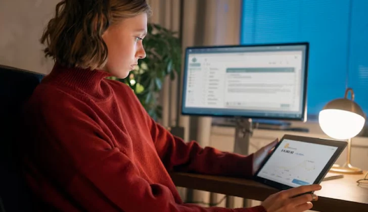 a girl scrolling on web