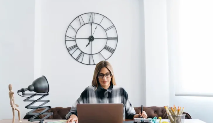 a girl working behind laptop