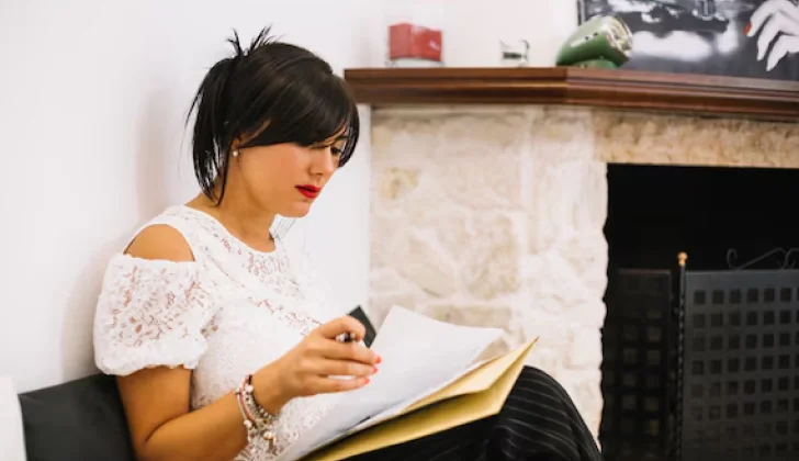 a girl studying her notes