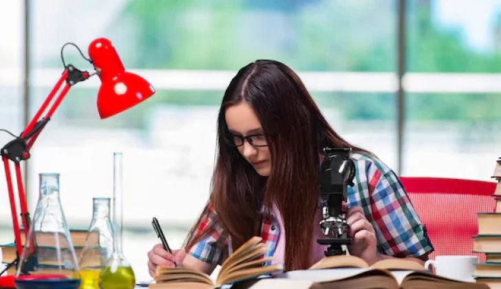 a girl doing research and studying