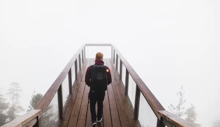 a person walking on a bridge