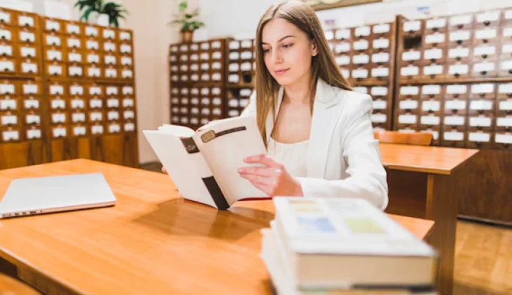 a person studying in a library