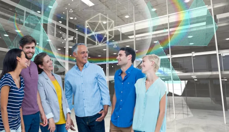 employees at a high technological work space