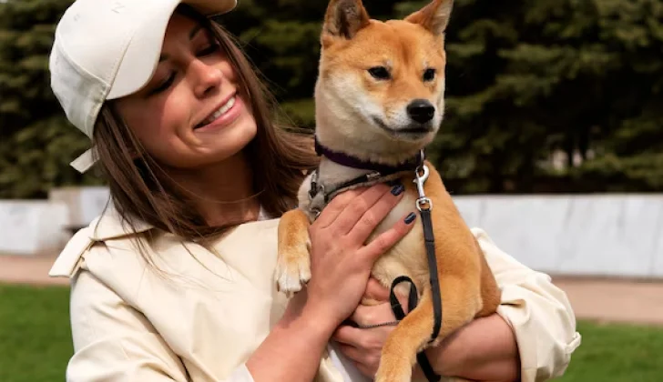 a girl holding a dog