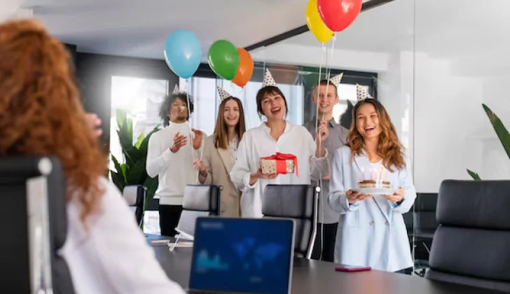 some employees having a birthday party for a co-worker