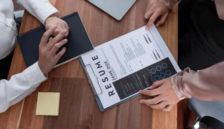 an employer checking a resume
