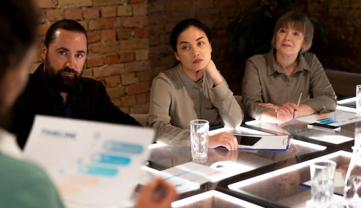 an employee having a meeting with other employees