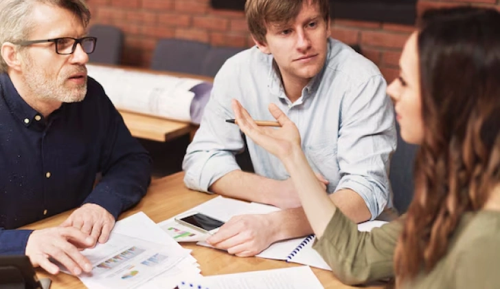 some employees discussing a project