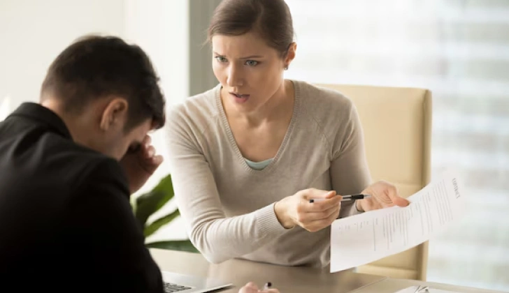 an angry employer talking to an employee