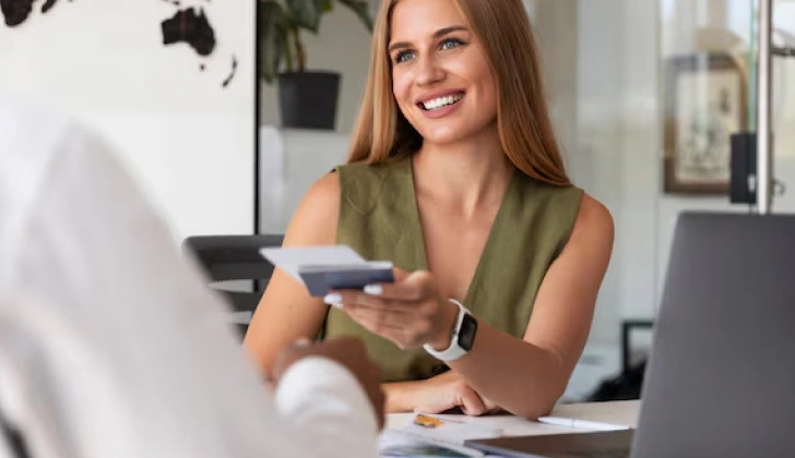an employer giving an employees paycheck