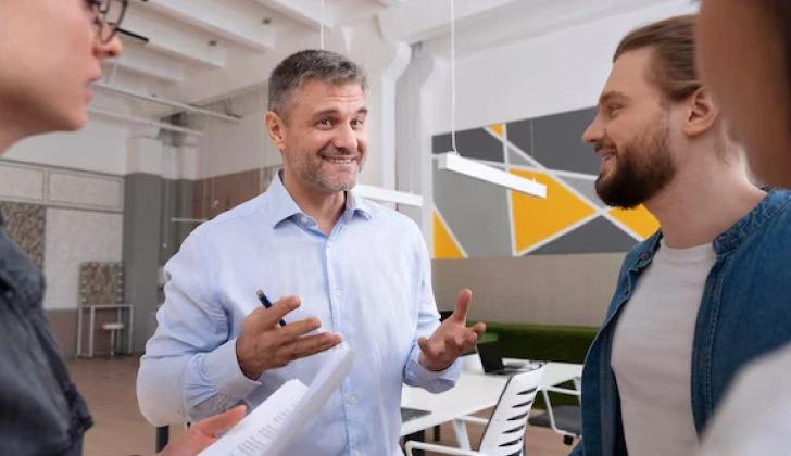 some employees having a chat at work