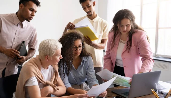 employees working in a diverse work environment