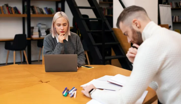 two employers checking candidates resumes