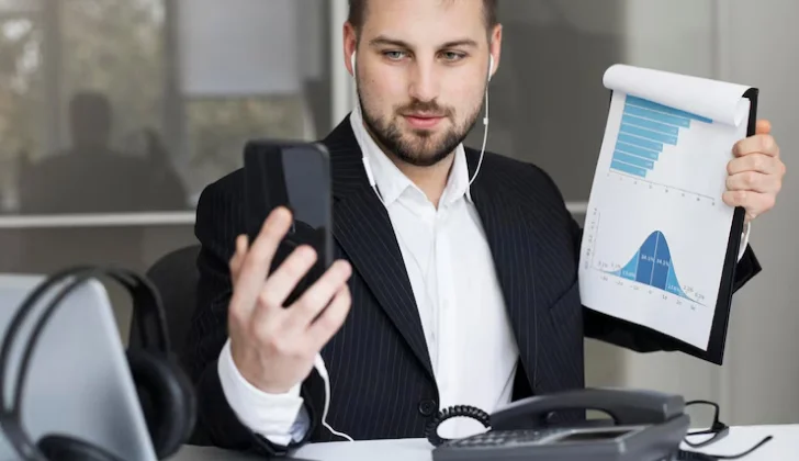 and employee video calling about a chart