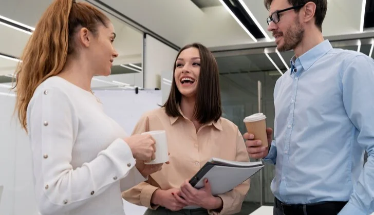 some team members talking