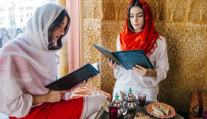 two woman with hijab reading