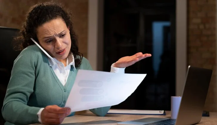 an angry employee checking some documents