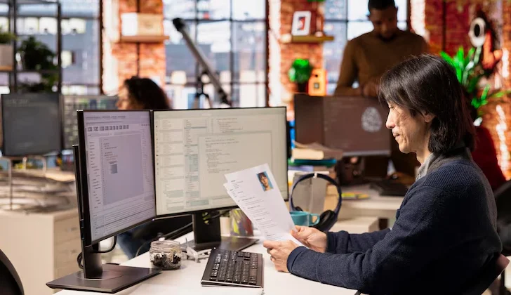 an employee checking other employees information