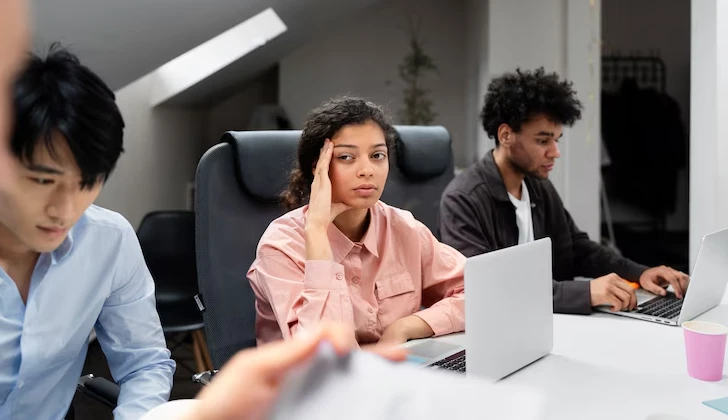 a tired employee at work