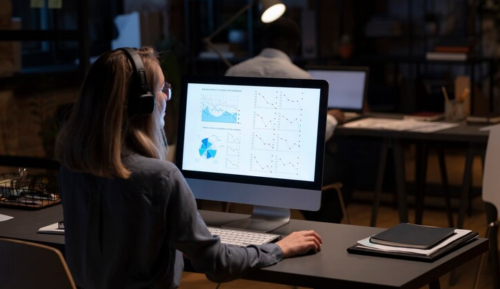 an employee working on data