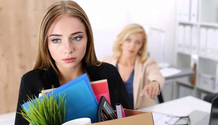 a nervous employee leaving work