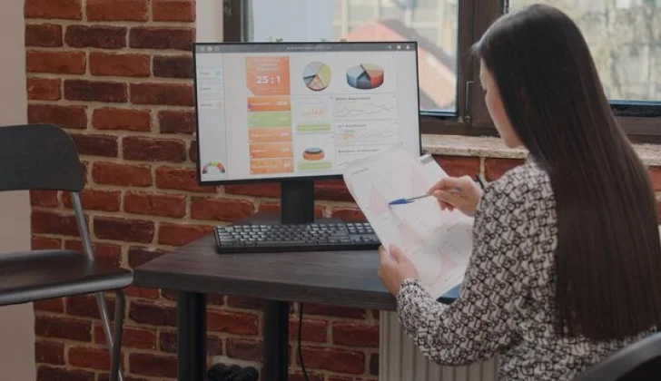 an employee checking data