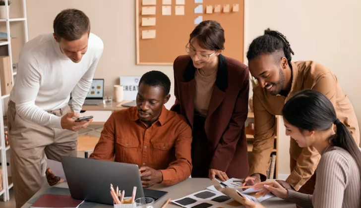 some employees working together