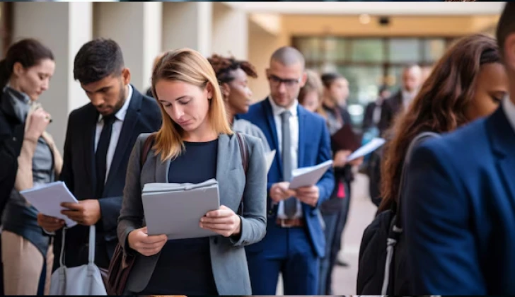 some employees staying in line to get hired